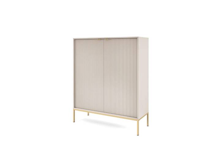Ravio Moderne Geriffelte Hochkommode Kioto Kw2D (Kaschmir, Gold Gestell, Soft-Close Türen), Kaschmir, Goldfarben, Metall, 6 Fächer, Rechteckig, 104x125x39 cm, Kleinmöbel, Kommoden, Highboards