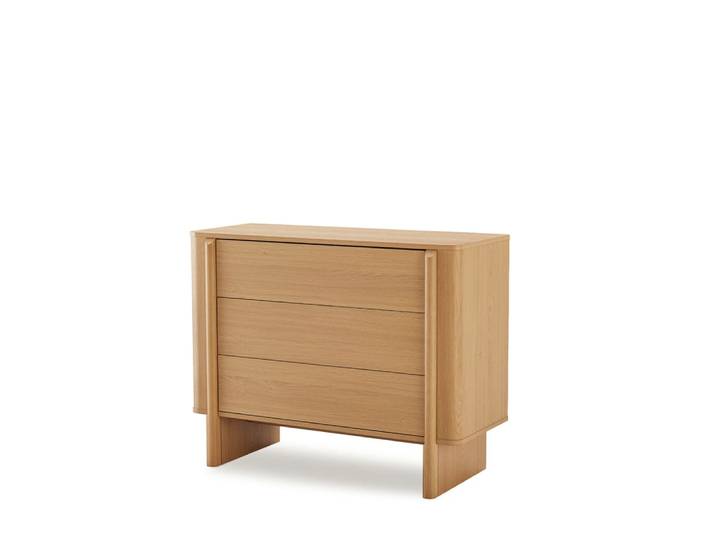 Commode en chêne avec un design arrondi et 3 tiroirs