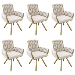MODFU Drehbarer Samt-Esszimmerstuhl Beige mit Armlehnen, Metallgestell, 60x59x84 cm