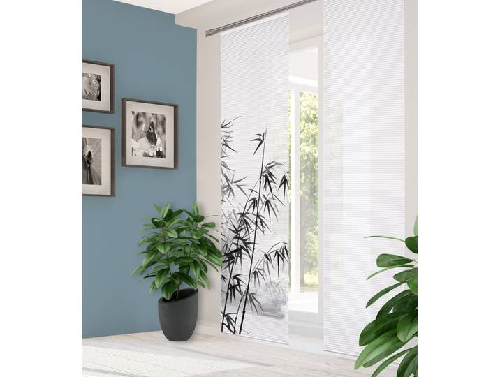 Schiebegardine HOME IN GREEN RUFUS Gr. 1, grau, B:60cm H:245cm, Polyester, Gardinen, Schiebegardine, Bambusoptik, recycelt, Digitaldruck
