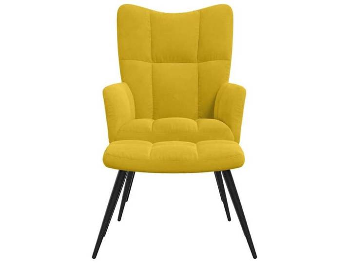 Jaune Chaise confortable LEMON Fauteuil relax avec tabouret en velours jaune moutarde Pour maison/bureau_16827