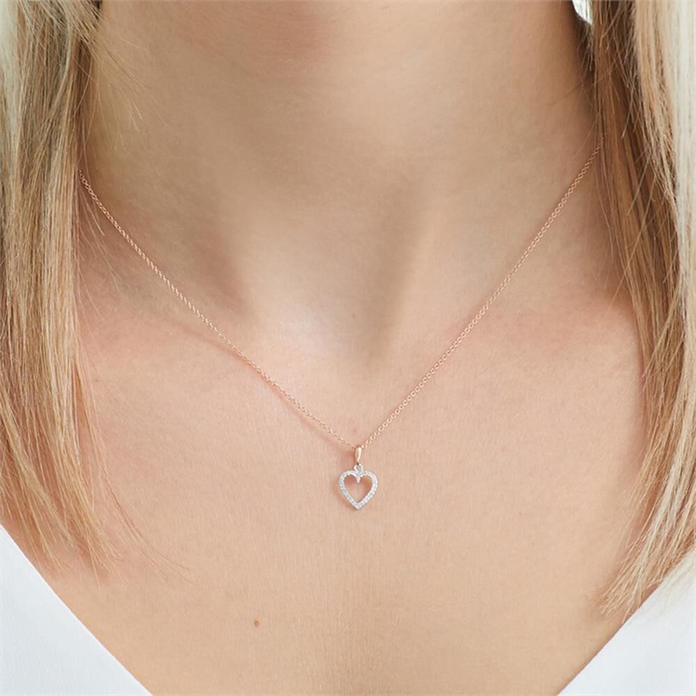 Unique Herzkette 585er Roségold Diamanten silber-rosé