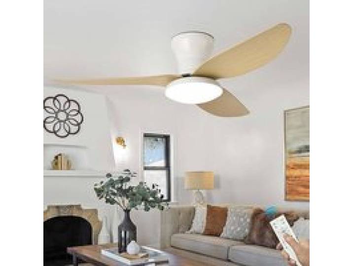 Grande Plafonnier Ventilateur de Plafond Salon Dimmable Télécommande LED Lustre Ventilateur De Plafond 100cm White Wood