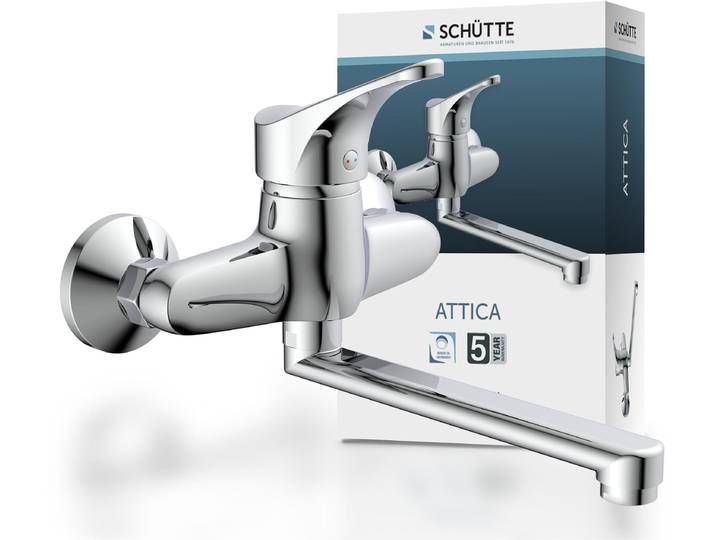 Spültischarmatur SCHÜTTE Attica , grau (chrom), B:20,5cm H:17,8cm T:26,5cm, Armaturen, Spültischarmatur, schwenkbarer Wasserhahn Küche für Wandmontage, Chrom, Hochdruck