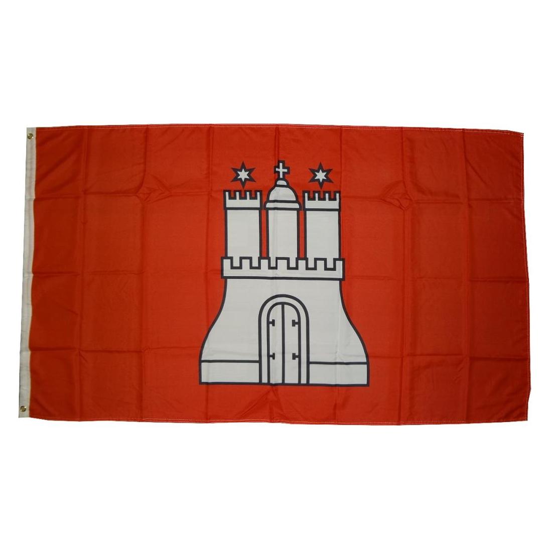 trends4cents Flagge Hamburg 250 x 150 cm Fahne mit 3 Ösen 100g/m² Stoffgewicht Hissflagge Hissen (250 x 150 cm) (32205252)