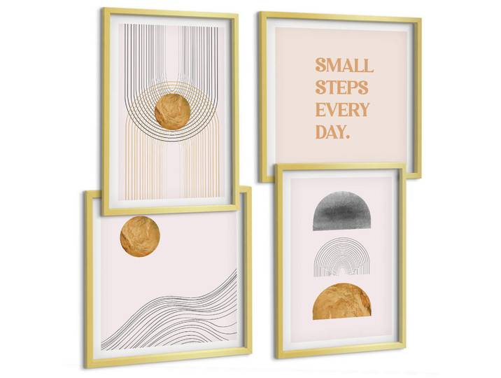 Tulup Bilder SET 4er Set - 50x50 cm & 40x60 cm Goldrahmen - Abstrakte geometrische Formen, Goldfarben, Kunststoff, Rechteckig, 50x50 cm, Fotografie, Bilder & Rahmen, Bilder