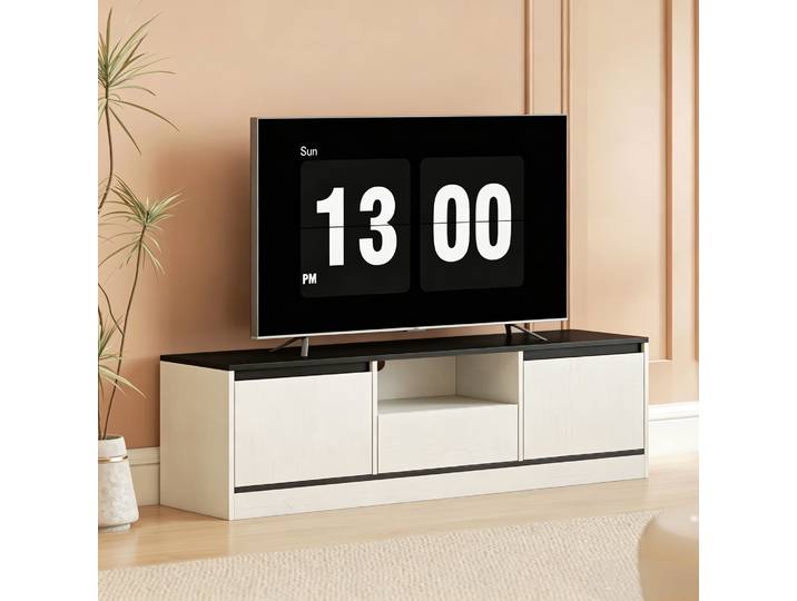 HOMCOM Meuble TV Moderne 140cm Noir Blanc 2 Armoires 1 Tiroir