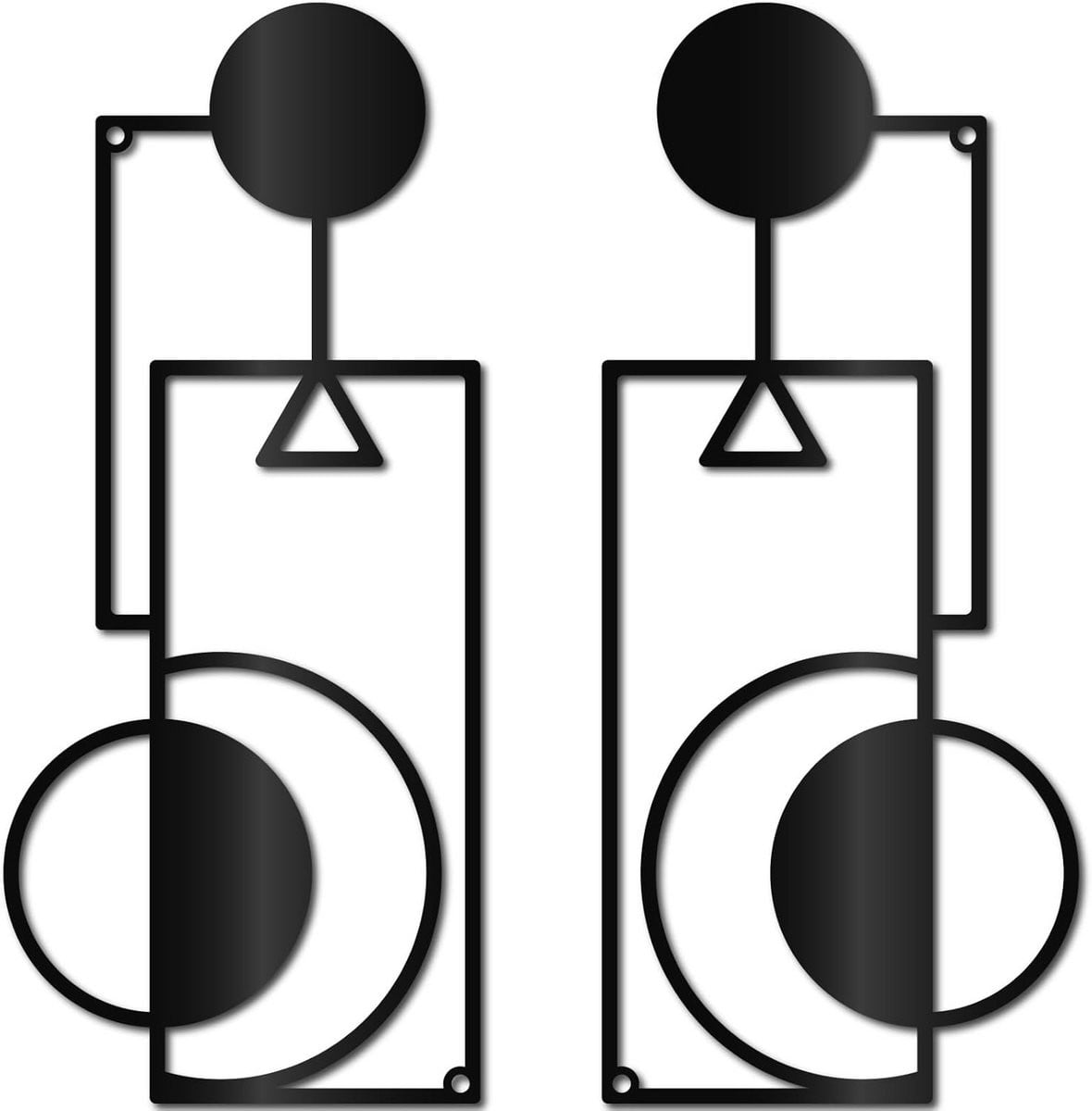 Set van 2 Zwarte Geometrische Metalen Wanddecoratie met Grafisch Design
