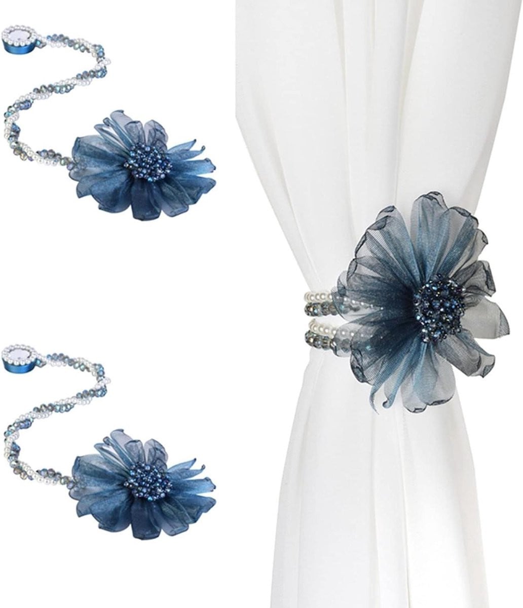 Magnetische Gordijn Tiebacks met Kristal Parels - 2 stuks - Blauw
