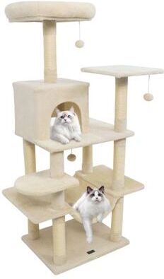 "Costway 58"" Multi-Level Cat Tree Soft Plush Cat Tower with Padded Top Perch-Beige"