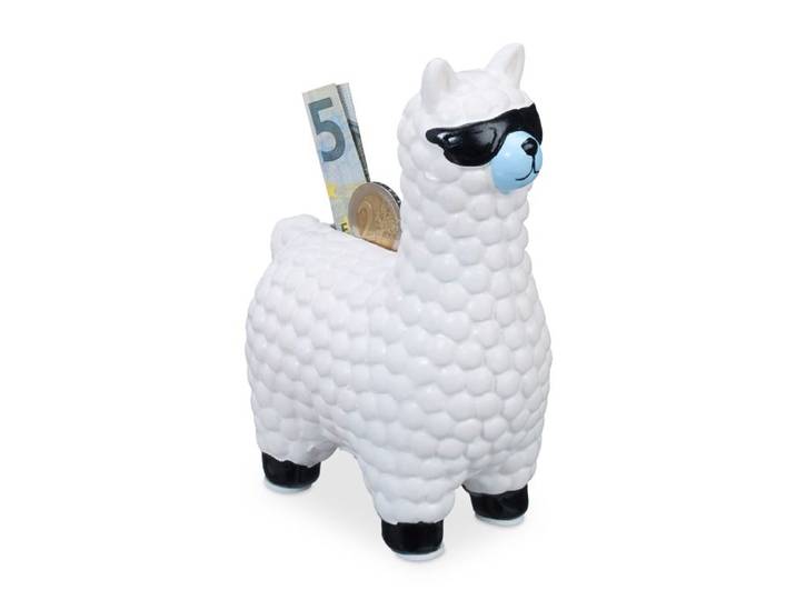 Relaxdays 10 x Lama Spardose mit Sonnenbrille weiß
