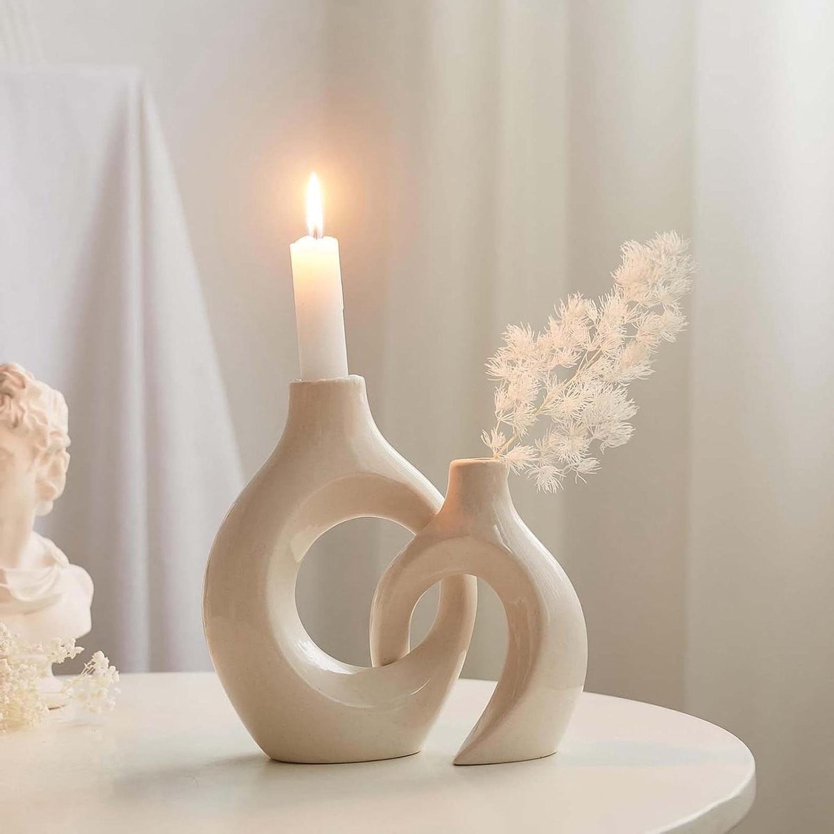Set van twee witte keramische kaarsenhouders voor tealights