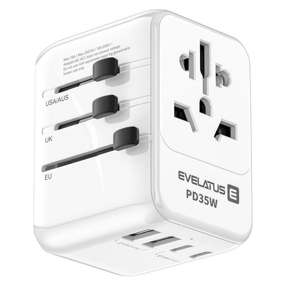 Evelatus 35W World Travel Adapter 1PD & 2Type-C & 2USB Charger (EVE928145)