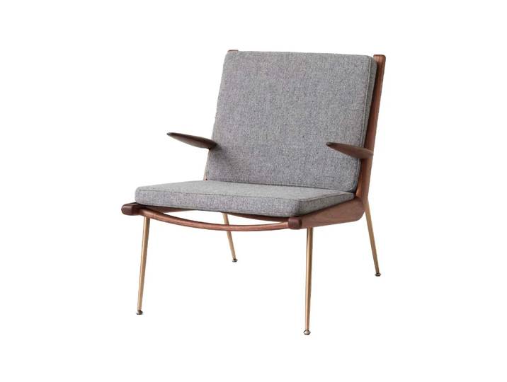 &Tradition Fauteuil Boomerang HM2 Hallingdal 130 gris, noyer huilé
