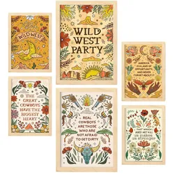 POSTER Set Mit 6 Wundervoller Wildwest-Ästhetische Dekorative Gemälde Für Ihr Wohnzimmer Oder Zuhause Wandkunstdruck A3 & A4 Rahmen Aus Hellem Holz