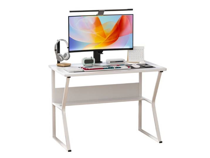 FLASIDU Bureau Gaming 100×60×74cm Bureau Gamer Informatique Ergonomique Design moderne montage rapide surface spacieuse Blanc