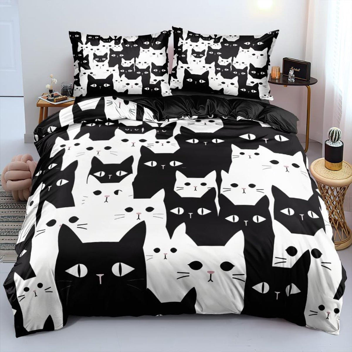 Merkloos Halloween Dekbedovertrek Set met Katten Motief voor Kinderen, 80x80 cm