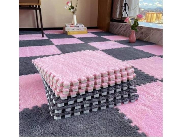 Schaumstoffmatten, Ineinandergreifende Plüsch-Puzzle-Schaum-Bodenmatten, 30 Stück, Mehrfarbig, x cm(Pink Gray)