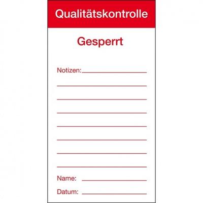 Aufkleber I Qualitätsaufkleber Qualitätskontrolle-Gesperrt, Folie, selbstklebend, 80x150mm I 100 Stk