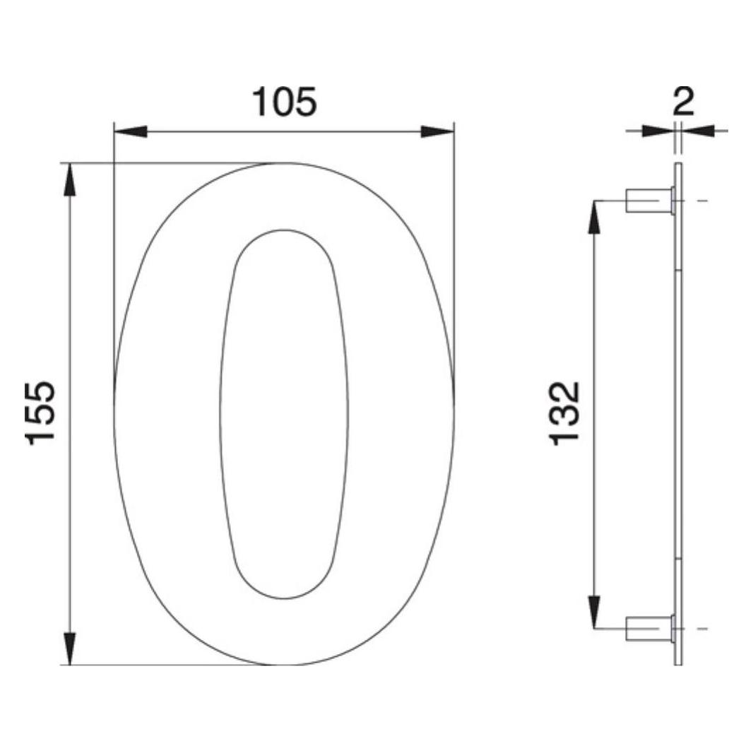 EDI Hausnummer Ziffer 0 Edelstahl matt 150 mm Breite 105 mm (2500/0000/00)