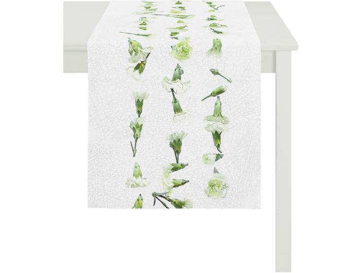 Tischläufer APELT 3941 SUMMER GARDEN, Sommerdeko, Sommer , grün (weiß, grün), B:40cm L:140cm, Baumwolle, Tischdecken, Tischläufer