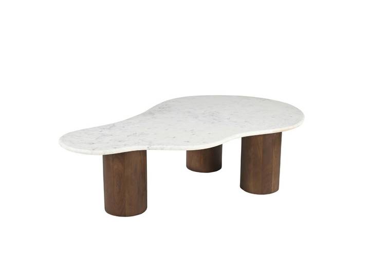 Mid.you Couchtisch, Braun, Weiß, Holz, Stein, Mangoholz, massiv, wellenförmig, Säule, 80x40x135 cm, Wohnzimmer, Wohnzimmertische, Couchtische, Couchtische Marmor