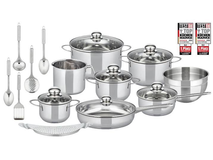 Topf-Set ELO BASIC Prima Tavola Edelstahl Topfset 20-teilig , edelstahl, Töpfe, Topf-Set, Volumenskala