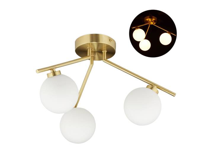Deckenlampe mit 3 Kugeln GLOBI Weiss-Gold