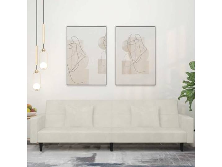 HEFZGDB Schlafsofa 2-Sitzer Creme Samt mit 2 Kissen – 2-in-1 Funktionsmöbel für Gäste, bequemes Sitz- und Schlafsofa mit weichem Velours, robustem Holzrahmen, platzsparend