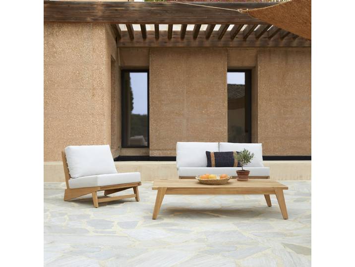 Gartenlounge aus massivem Teakholz, 3-Sitzer Olia - Weiß - Teak