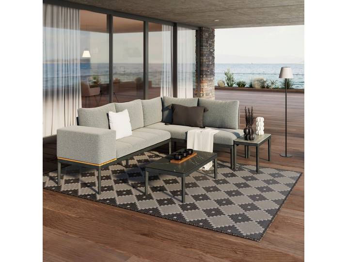 Loungegarnitur Emilia Anthrazit/Natur/Dunkelgr/Beige