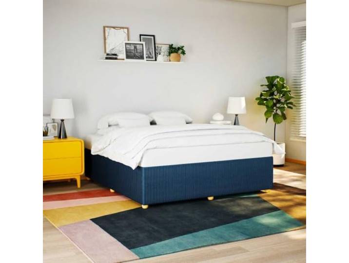 RJPLMFV Bettgestell, Stoff, Blau, 180 x 200 cm Ohne Matratze, Lattenrost inklusive, atmungsaktives Polyester, robuste Füße
