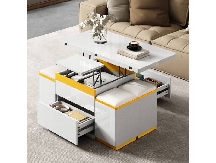 Table basse moderne haute brillance 100X50X43cm, table d'appoint élégante, hauteur réglable, table de canapé pliante, meubles de salon