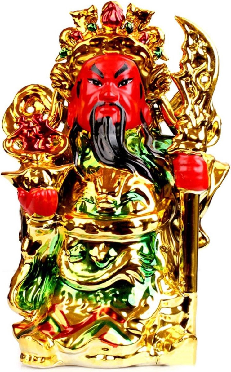 Goudkleurig Boeddha Statuut God van Rijkdom Keramiek H 39 x B 26 x D 14 cm