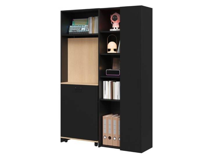 Bureau secrétaire pliant d'angle avec bibliothèque intégrée prise EU et ports USB anti-basculement MDF FOLYNA