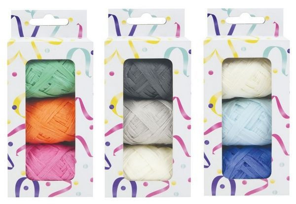 3 bolletjes krullint raffia in diverse kleurcombinaties - 5m x 40mm