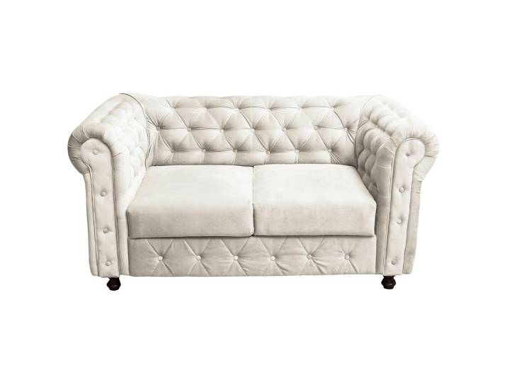 Chesterfield-Sofa Cardiff Creme 2-Sitzer Samt B: 168 cm