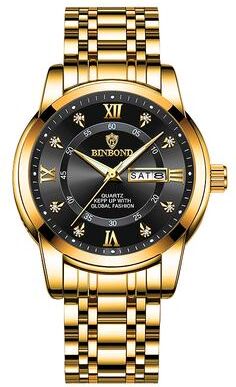 Youfap Market Men Waterproof Luxury Diver Watch, Quartz Wristwatch, Sport Date Clock Top Brand Fashion Watch gold Black A