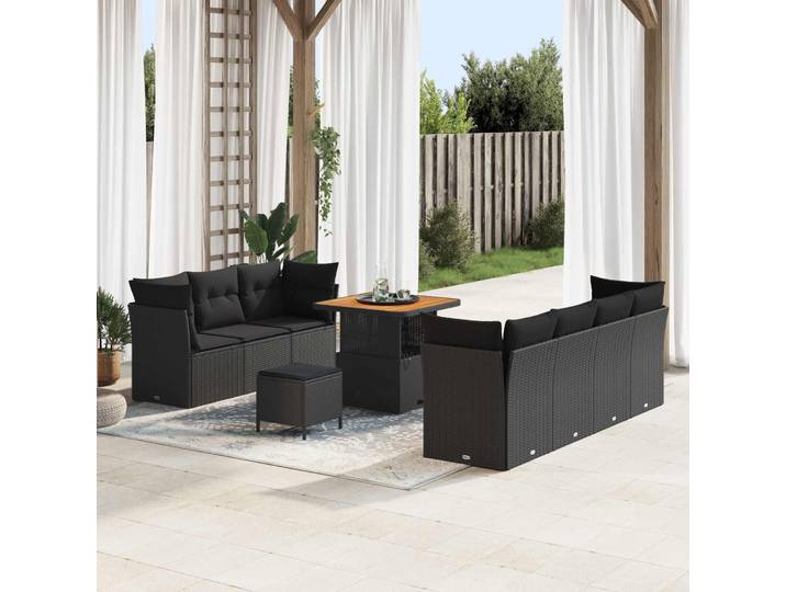 vidaXL Garten-Sofa-Set mit Kissen mit Speicher 10 pcs Schwarz