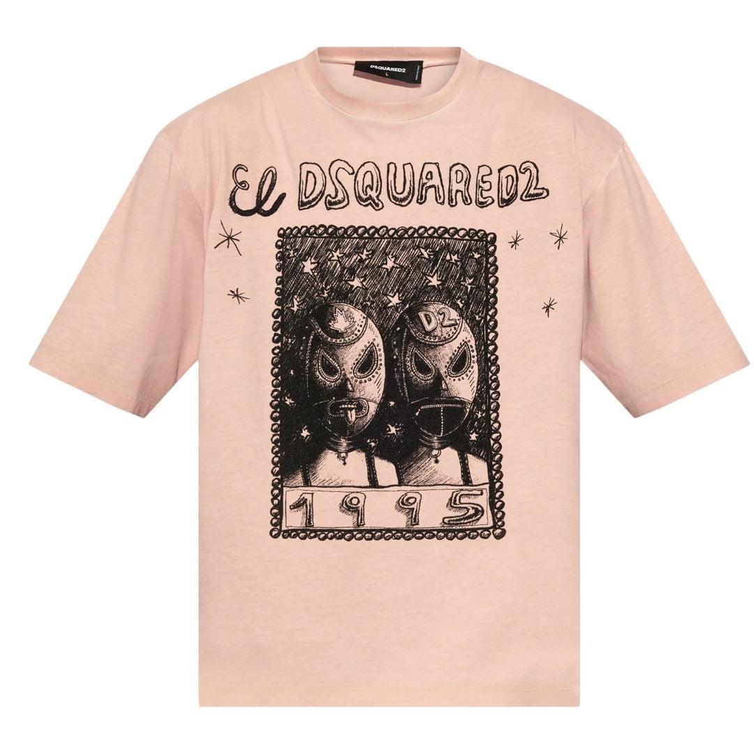 Dsquared2 Overlay Graphic Loose Fit T-shirt Dusty Antic Rose