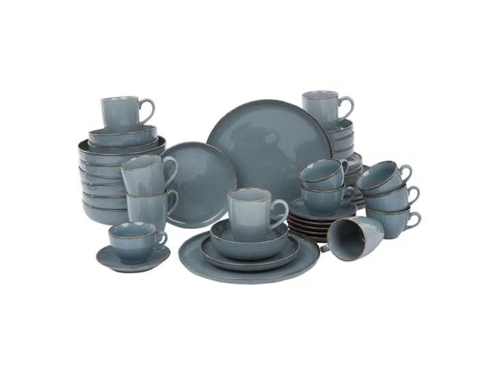 AMBITION Tafelservice 6 Personen Landhaus Craft 42-teilig Porzellan Teller Set mit Kaffeetassen Spülmaschine & Mikrowelle