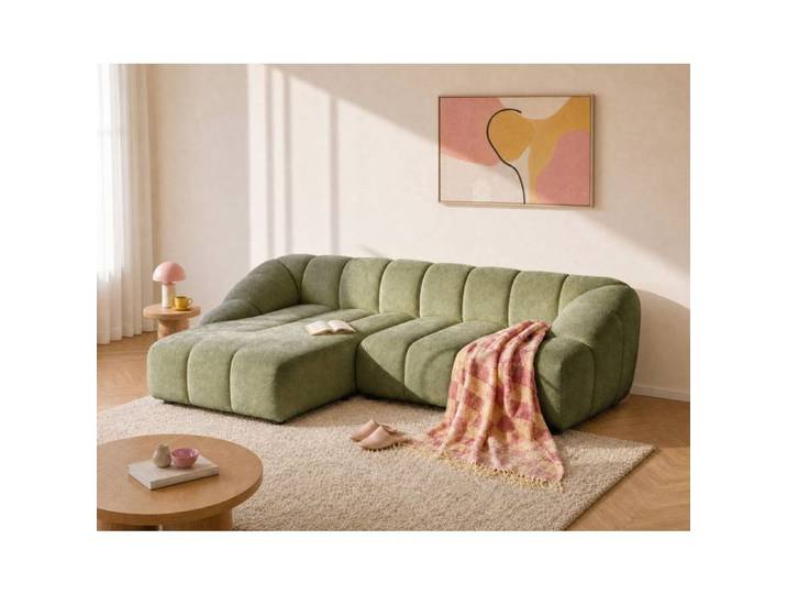 Ava - Canapé d'angle réversible 4 places en velours texturé - Vert Kaki