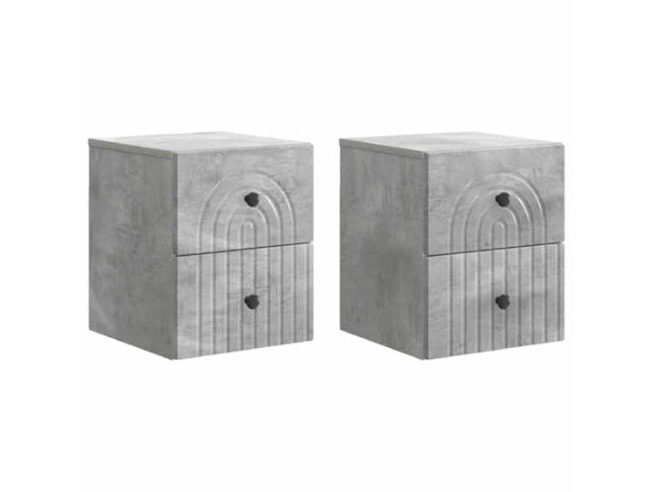 Fisinber Wandmontierter Nachttisch 2er Set Betongrau 33x34,5x40 cm Schwebende Nachtkommode fuer Schlafzimmer und Wohnzimmer. Platzsparende Wandmontage mit Schubladen aus Holzwerkstoff.