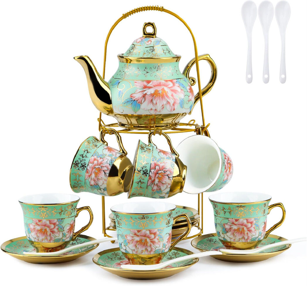 Mercer41 700 mL Stovetop Safe Ceramic Floral Teapot Set Teapot For Green 700ml