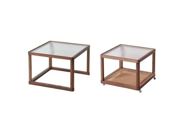 2WFYJNITP Wohnzimmer Ineinander verschachteltes Couchtisch-Set aus Holz und Glas mit Rollen Mittelstück