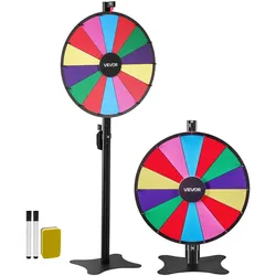 VEVOR Glücksrad Drehrad (61 cm) 14 Slots Glücksrad mit Ständer, höhenverstellbar, Lotteriespiele Gewinn-Roulette mit Tafelschwamm & 2 Markern, 6 Farben, ideal für Party Kneipe Messe