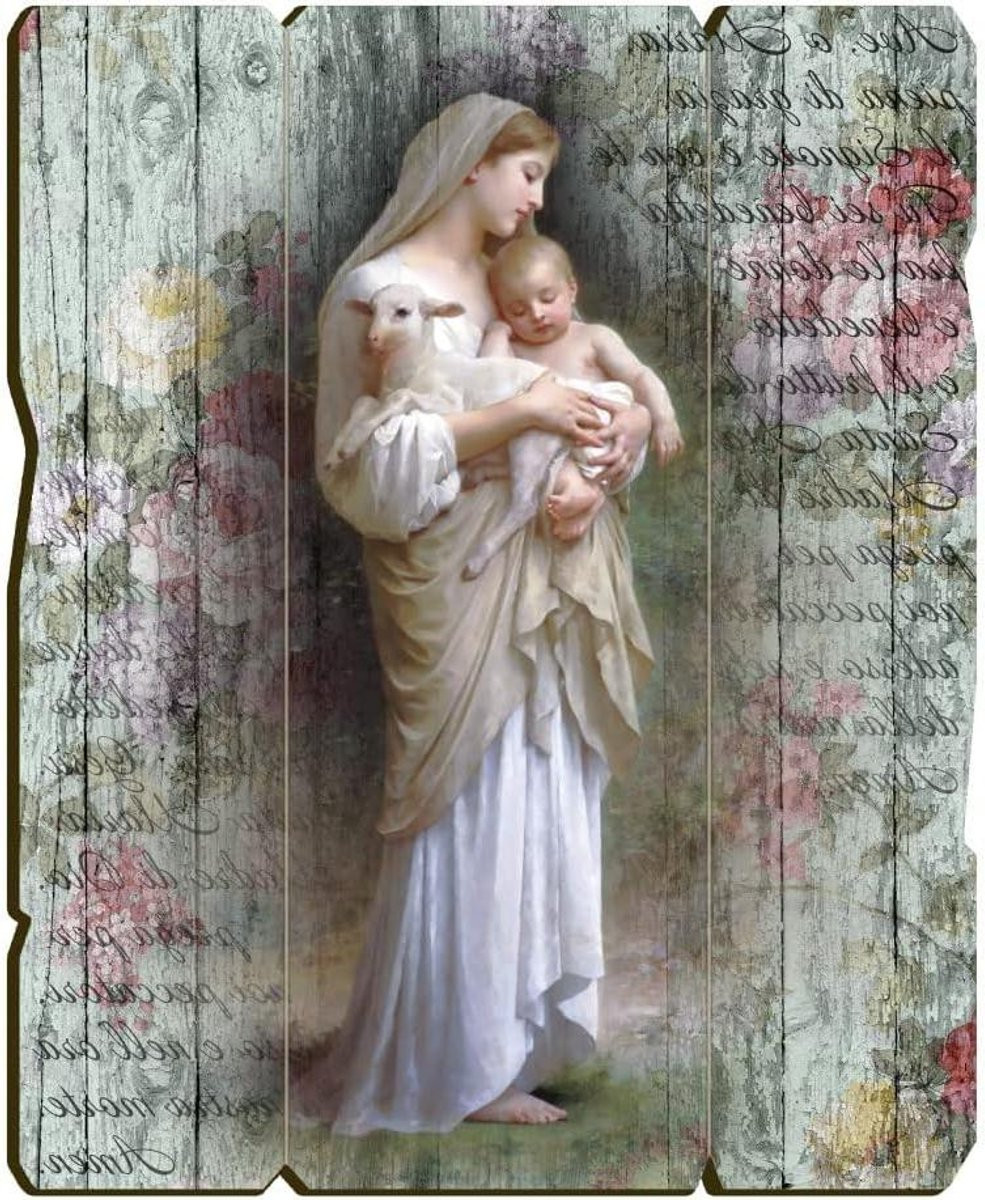 Handgemaakt Houten Madonna Beeld - Multicolor Religieus Kunstwerk - 19 x 24 cm