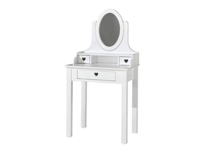 Coiffeuse - Amori - MDF verni blanc - Miroir ovale - 3 tiroirs en forme de coeur