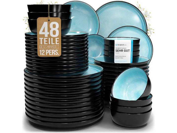 PURE LIVING INTERIOR DESIGN Geschirr-Set Pure Living Geschirr-Set »Ibiza« (16-tlg), 4 Personen, Steingut, Rauc, 4 Personen, Mediterrane Handwerksoptik, Reaktive Glasur – jedes Stück einzigartig…