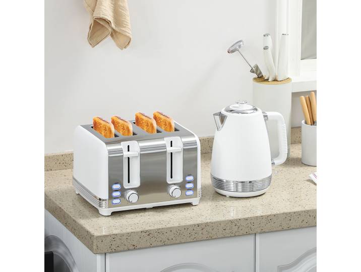 HOMCOM Ensemble Bouilloire 1,7L et Grille-Pain 4 Tranches Blanc